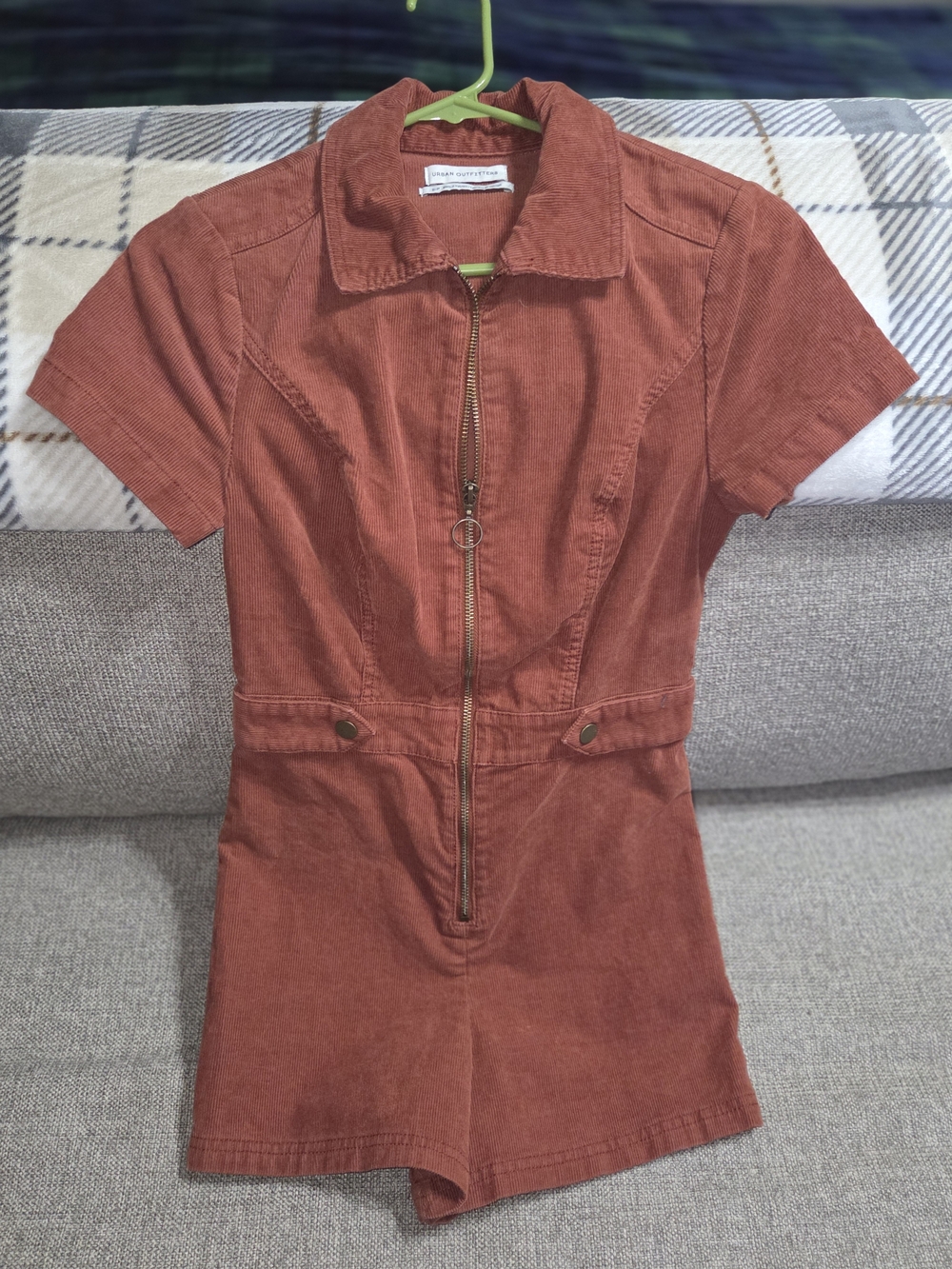 Urban Outfitters Rust Burnt Orange Cudory Zip-Front Short-Sleeve Romper SZ SM